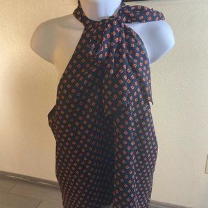 Navy Blue Halter Top With Neck Tie